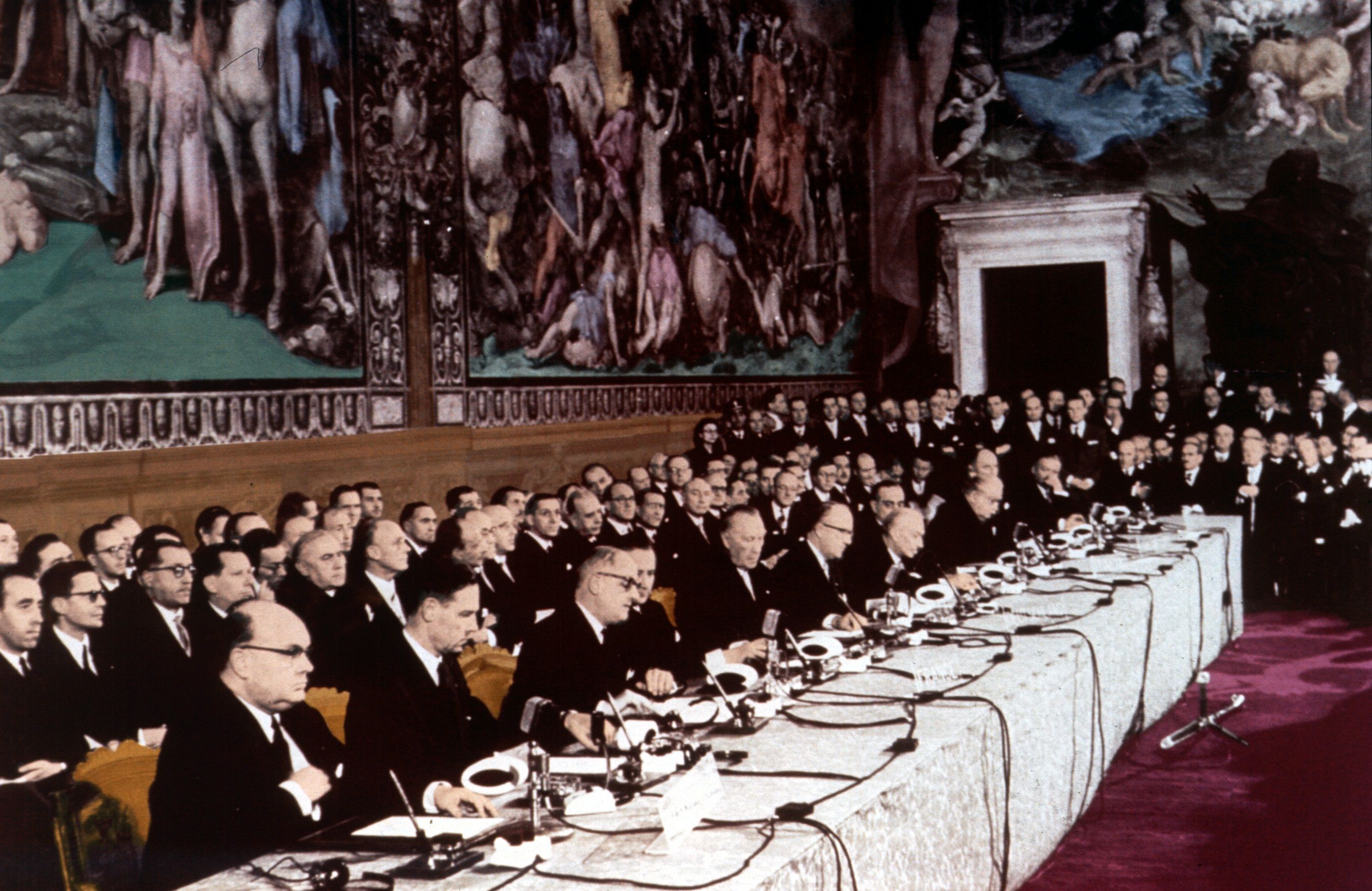 The 1957 Treaties of Rome signing ceremony. Italy is a founding member of the European Union.